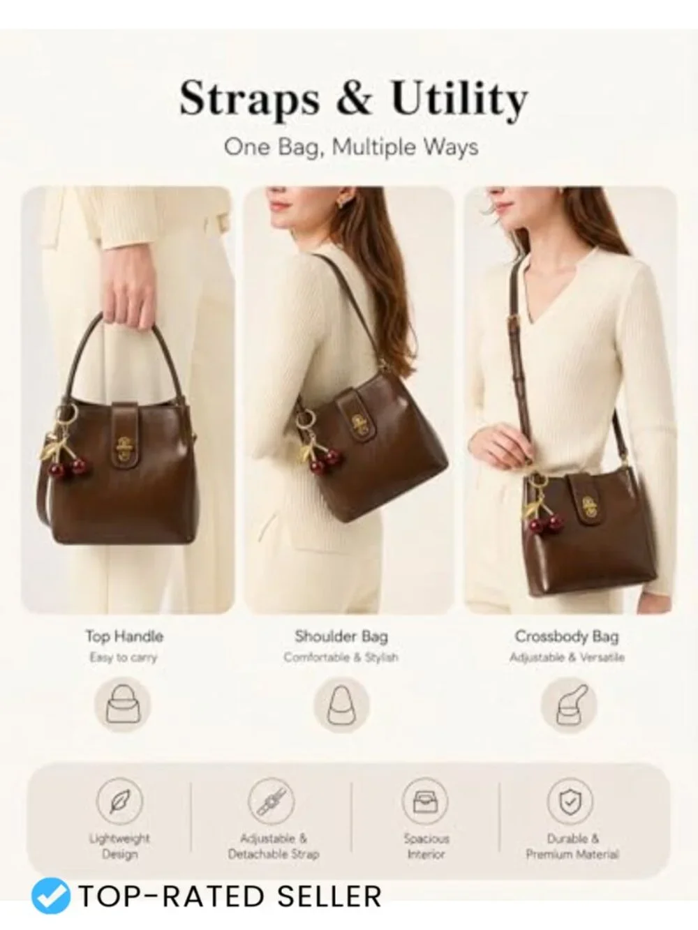 Small Crossbody Bag for Women Hobo Shoulder Bucket Handbag Vegan Leather Purse